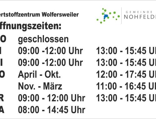 Neue Öffnungszeiten des Wertstoffzentrum Wolfersweiler ab Dezember